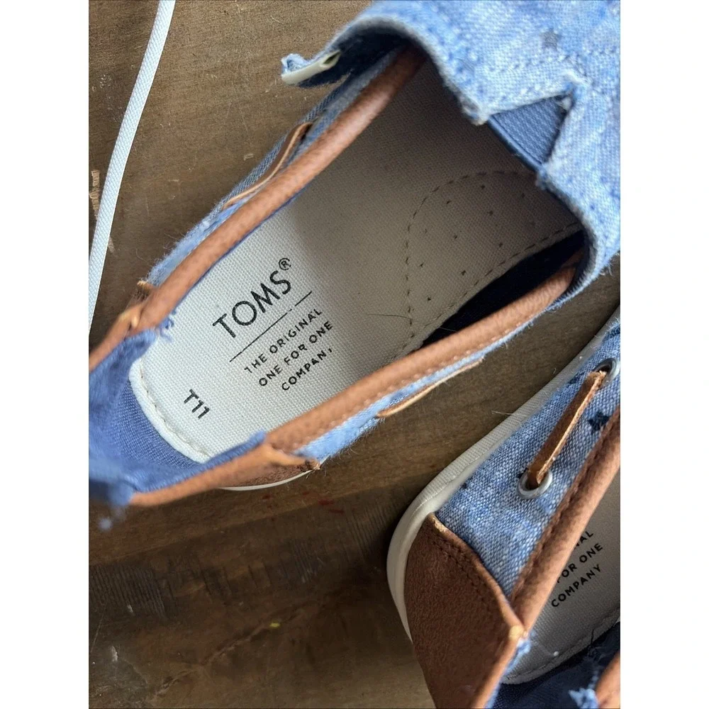 TOMS Star Print Alpargata Toddler Boys Size T11 Blue Chambray‎ Canvas Slip On